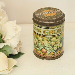 Vintage 1980s Storage Tin, Harrisons Choice Fruits, Case Mfg., Made in England